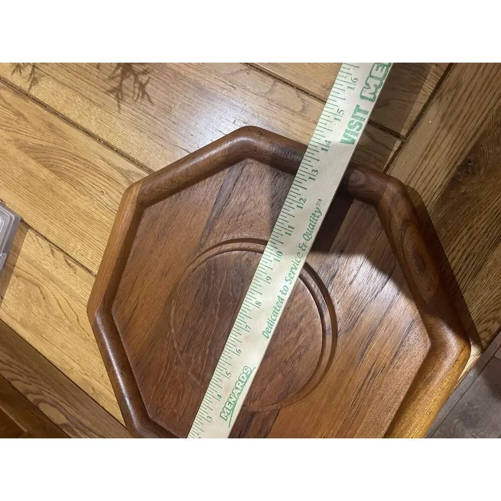 Vtg Goodwood 14” Teak Wood Cheeseball Board Tray Charcuterie Appetizers Octagon